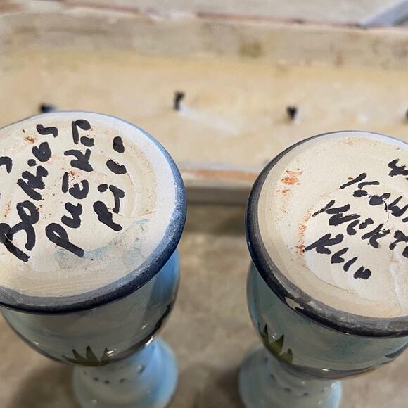 Handmade art Pottery blue candlestick candleholders x2 Puerto Rico 6-1/4” - Picture 5 of 8